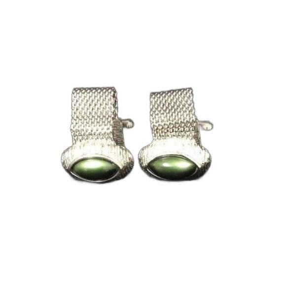 Vintage Green Moonstone Mesh Cufflinks, Gifts for Him - Picture 1 of 9